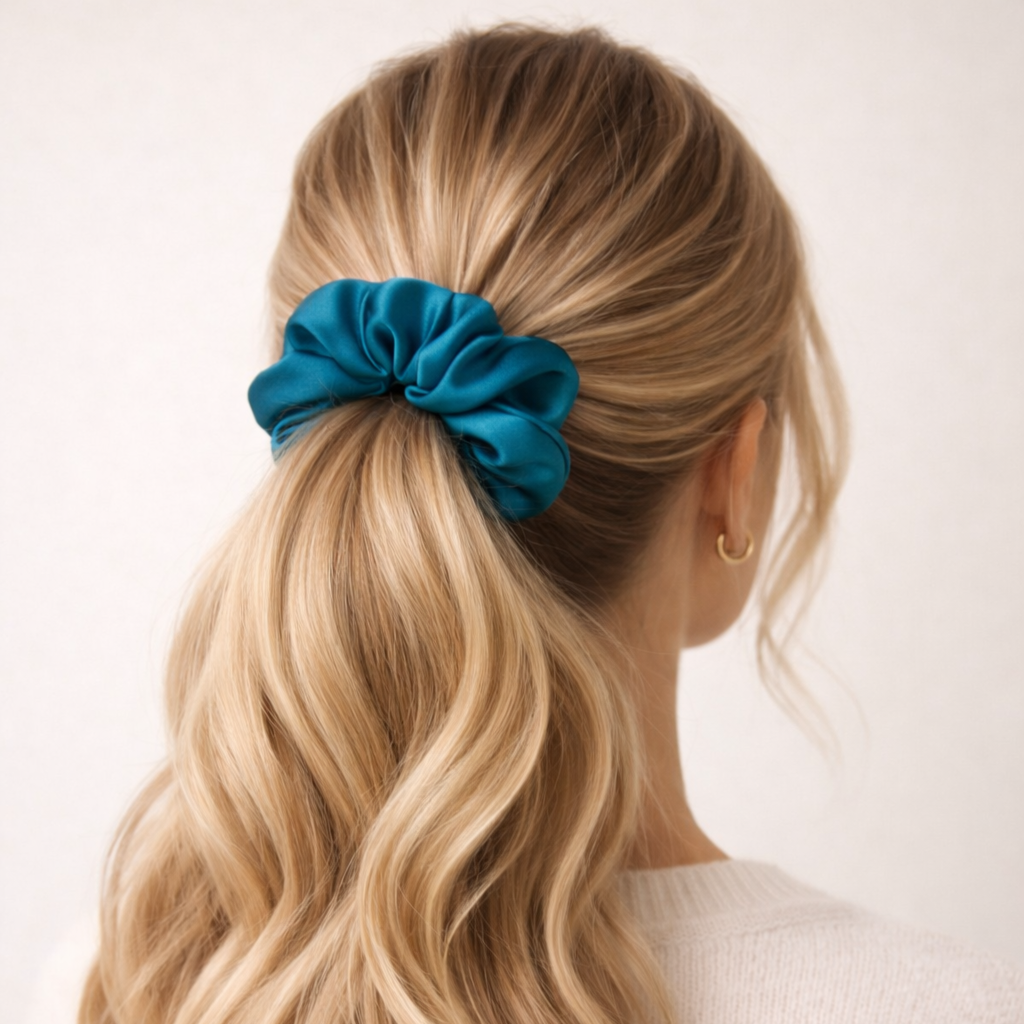 Scrunchie saténová gumička SINOA petrolejová4